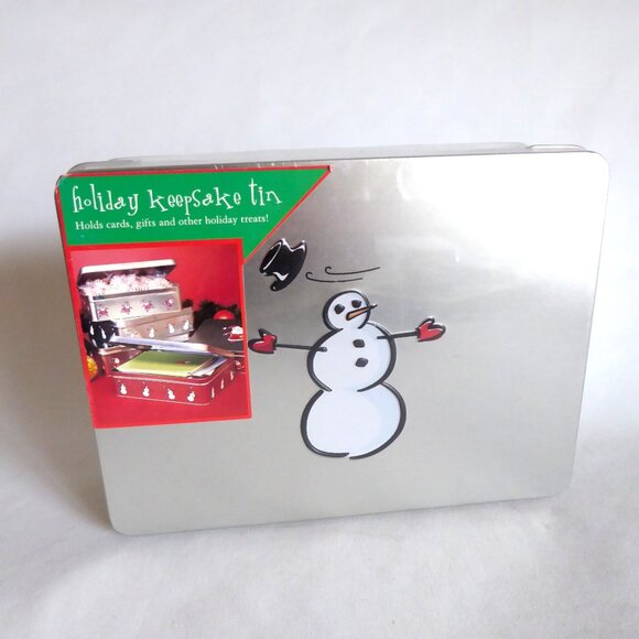 NEW CHRISTMAS SNOWMAN HOLIDAY KEEPSAKE STORAGE TIN BOX CONTAINER STORE - Picture 1 of 9